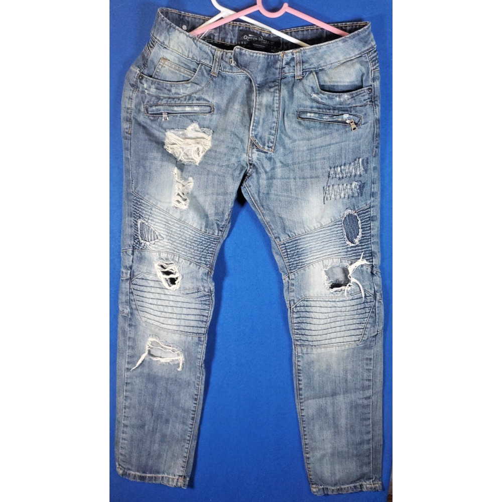Copper Rivet Biker Motto Men's Denim Jeans Size 36 X 34 Distressed
